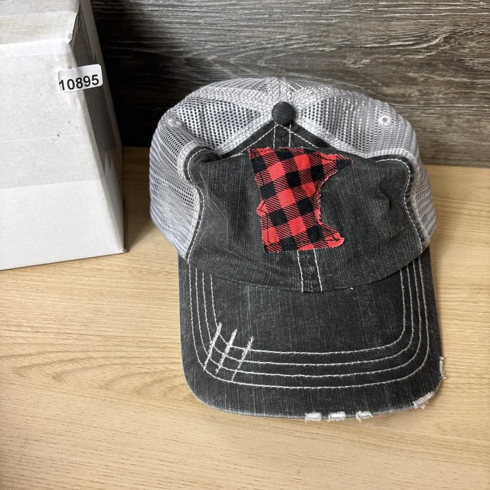 Minnesota Hat Cap Strap Back Black Gray Mesh Trucker Plaid Patch Red Mens